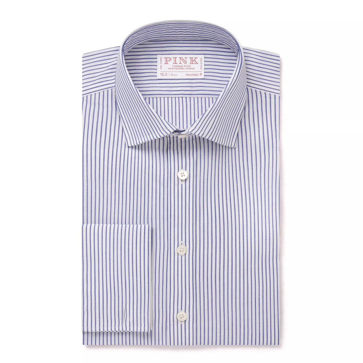 Deep Blue & White Tailored Fit French Cuff Panama Medium Stripe Dress Shirt
