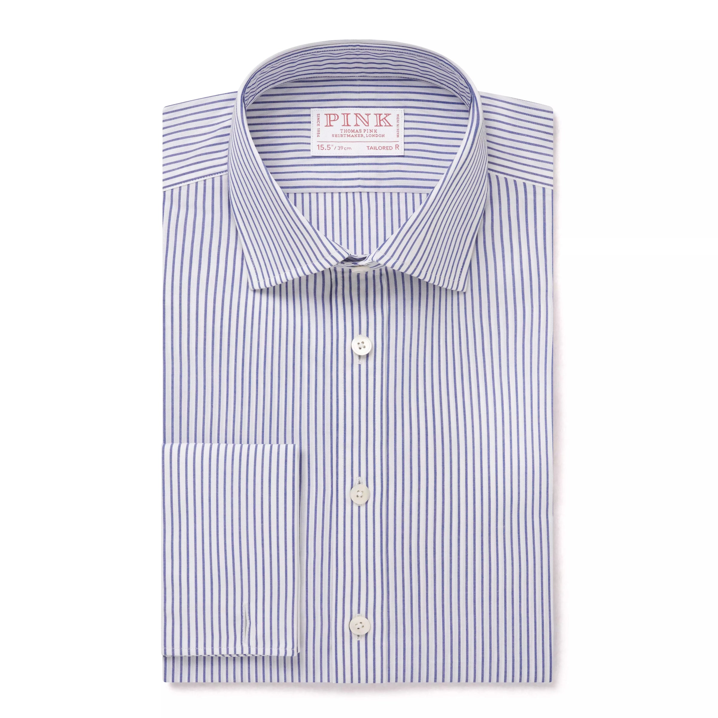 Deep Blue & White Tailored Fit French Cuff Panama Medium Stripe Dress Shirt