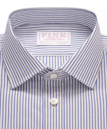 Deep Blue & White Tailored Fit French Cuff Panama Medium Stripe Dress Shirt