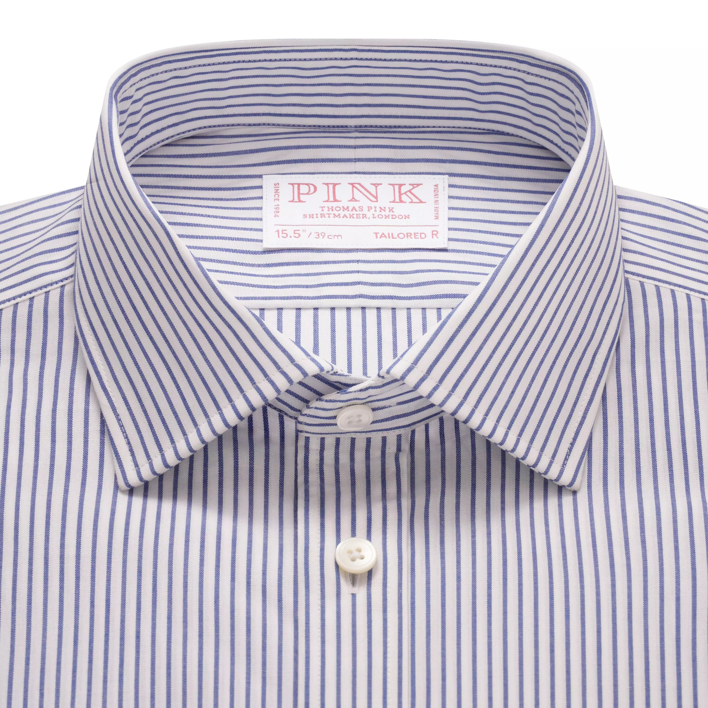Deep Blue & White Tailored Fit French Cuff Panama Medium Stripe Dress Shirt