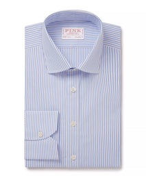 Blue & White Tailored Fit Panama Medium Stripe Dress Shirt