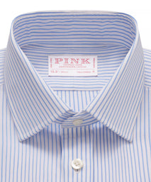 Blue & White Tailored Fit Panama Medium Stripe Dress Shirt
