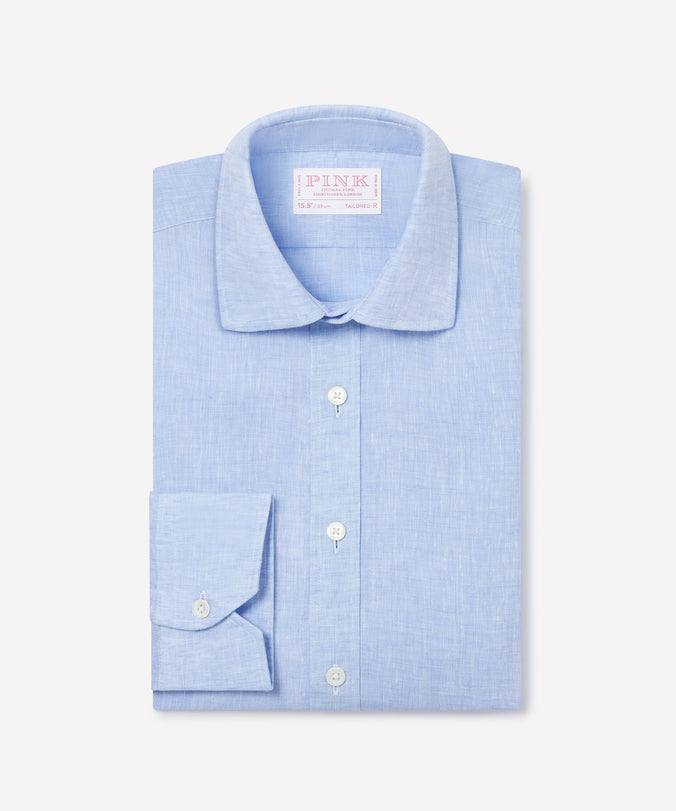 Pale Blue Tailored Fit Essential Linen Formal Shirt