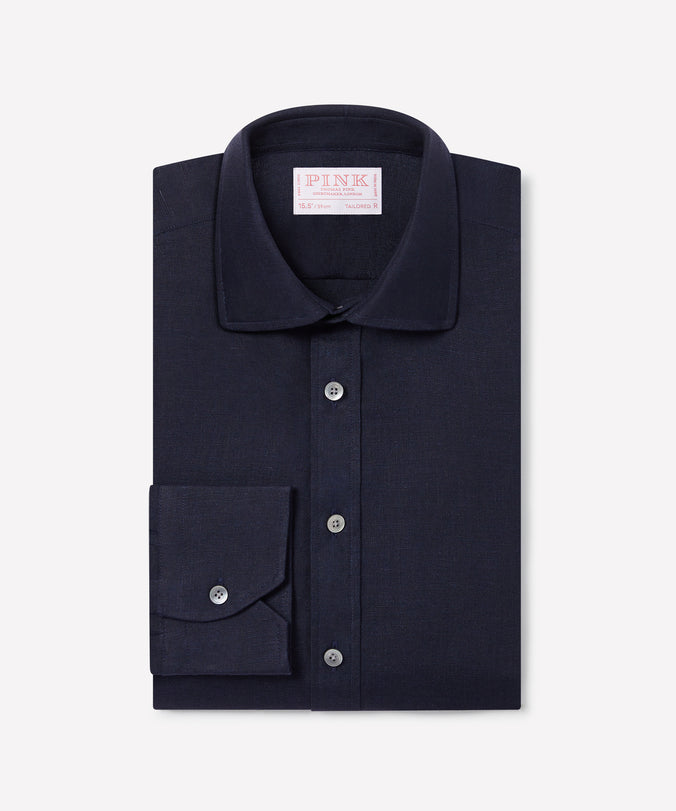 Navy Tailored Fit Essential Linen Formal Shirt