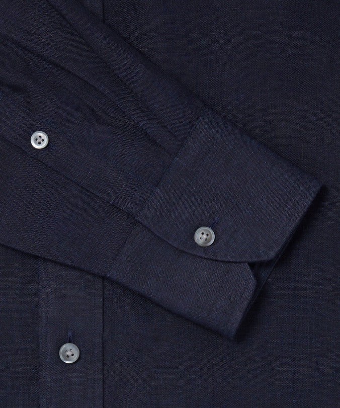 Navy Tailored Fit Essential Linen Formal Shirt