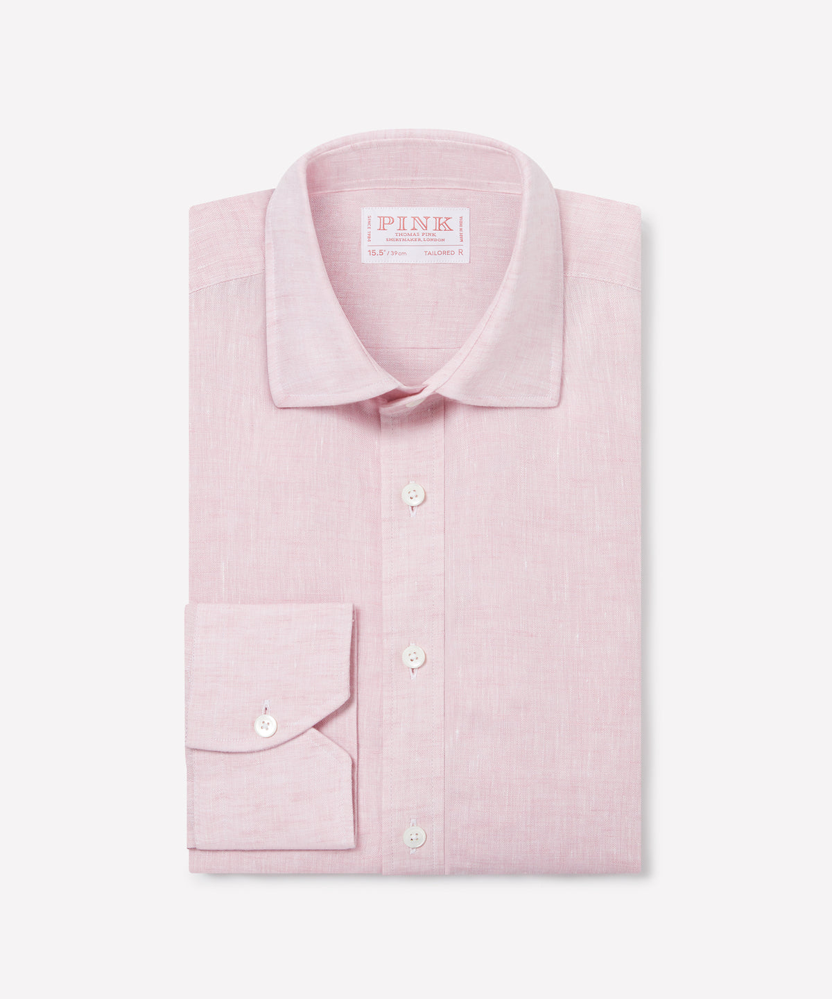 thomas pink dress shirts Pale Pink Tailored Fit Essential Linen Formal Shirt