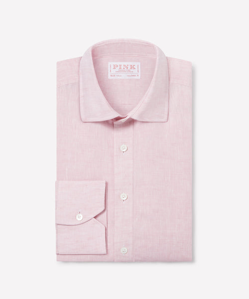 Pale Pink Tailored Fit Essential Linen Formal Shirt - Long / 17.5 Pale Pink Tailored Fit Essential Linen Formal Shirt - Long / 17.5