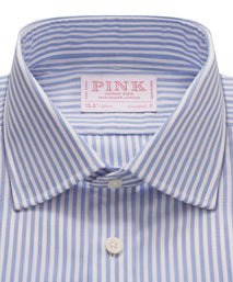 Blue & White Classic Fit French Cuff Panama Stripe Dress Shirt