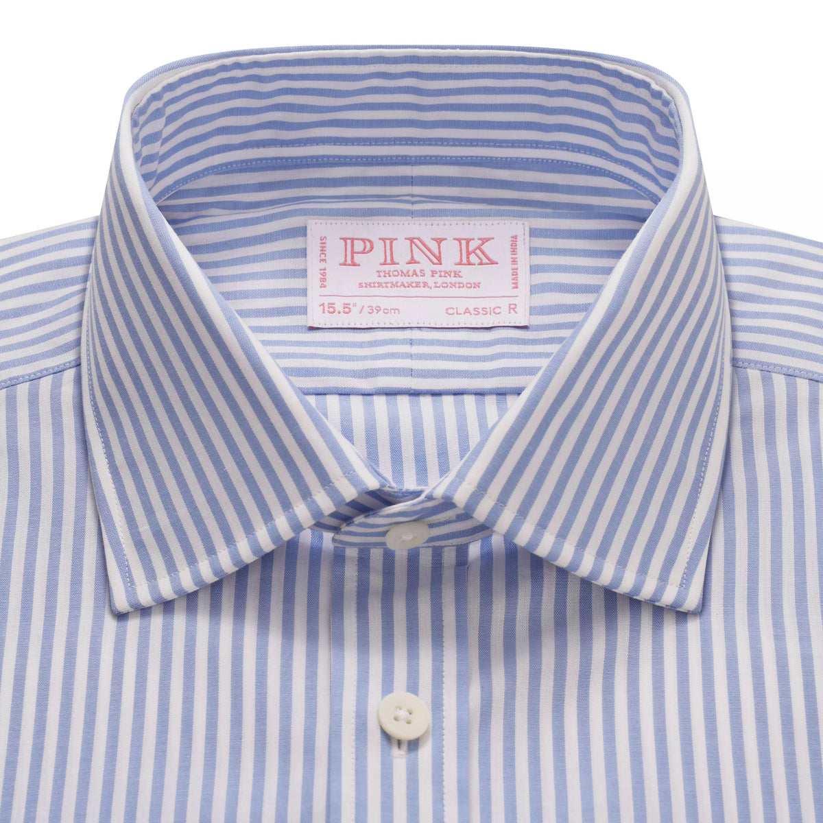Blue & White Classic Fit French Cuff Panama Stripe Dress Shirt