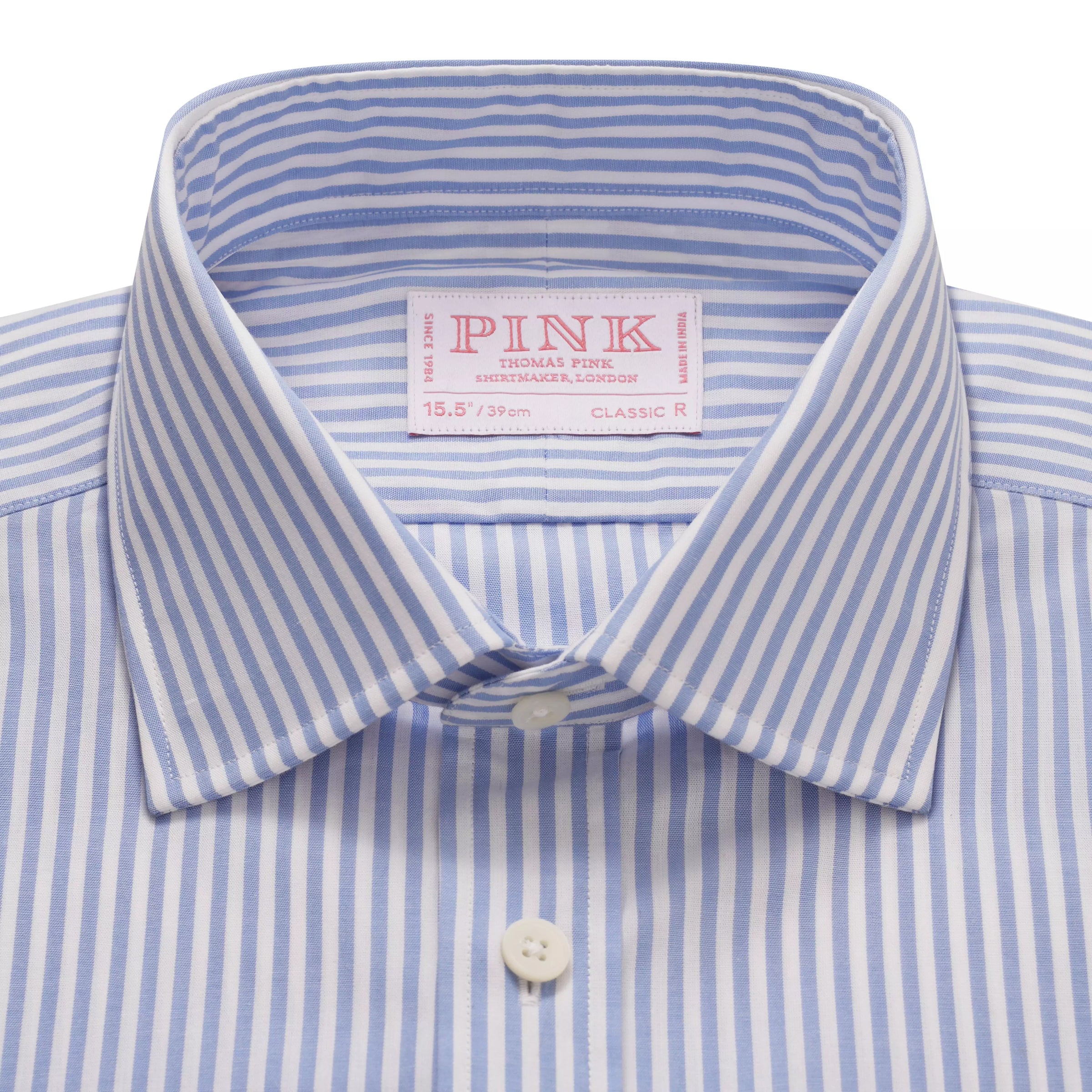 Blue & White Classic Fit French Cuff Panama Stripe Dress Shirt
