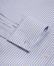 Blue & White Classic Fit French Cuff Panama Stripe Dress Shirt