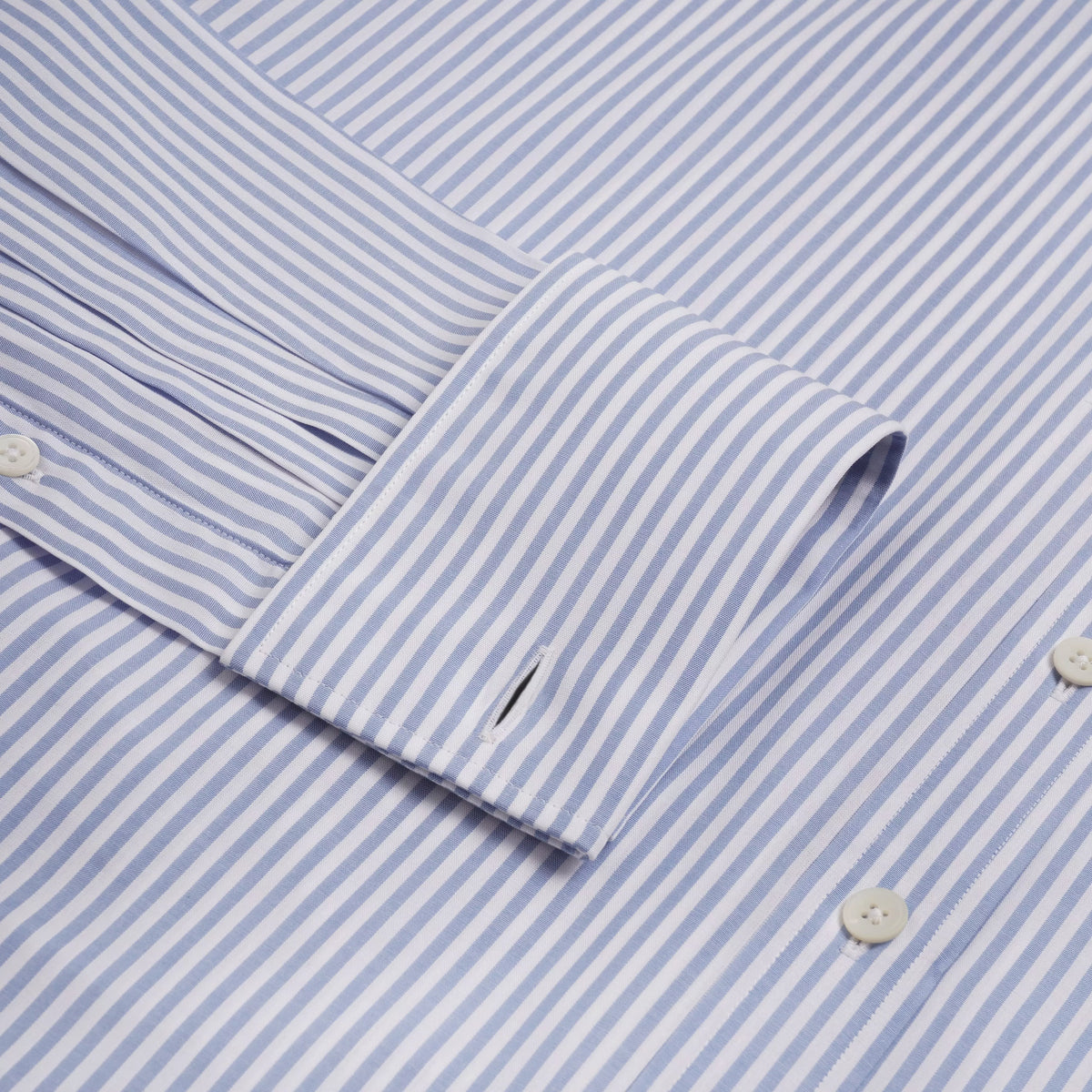 Blue & White Classic Fit French Cuff Panama Stripe Dress Shirt