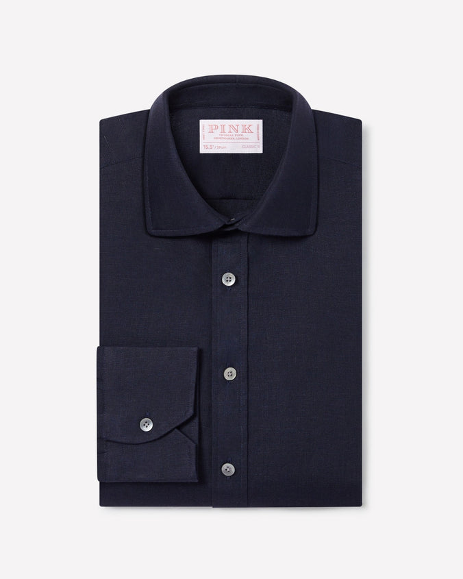 Navy Classic Fit Essential Linen Formal Shirt
