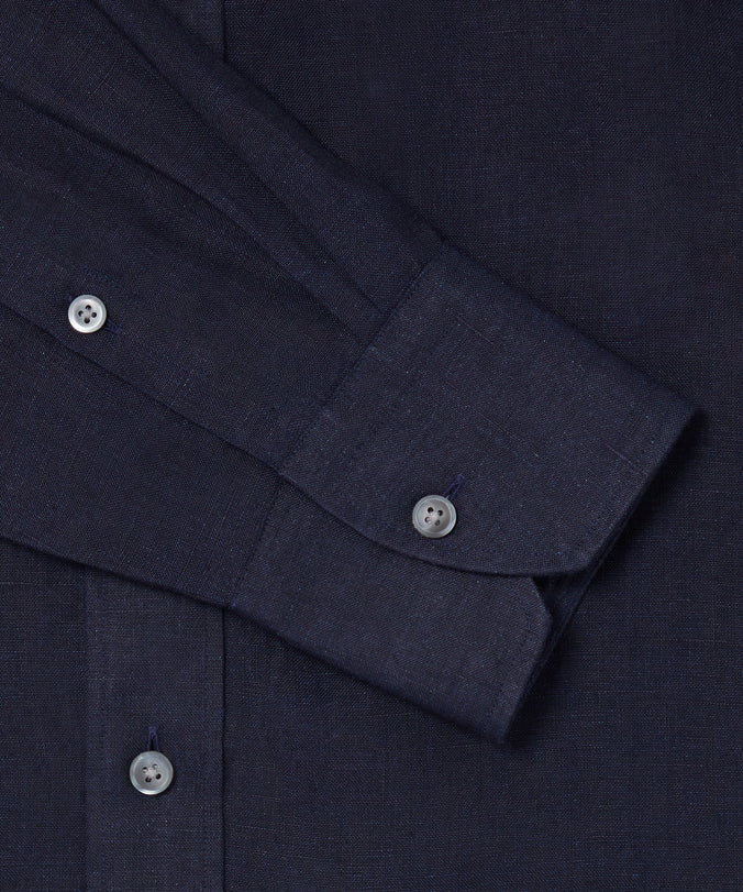 Navy Slim Fit Essential Linen Formal Shirt