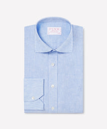 Pale Blue Classic Fit Essential Linen Business Casual Shirt