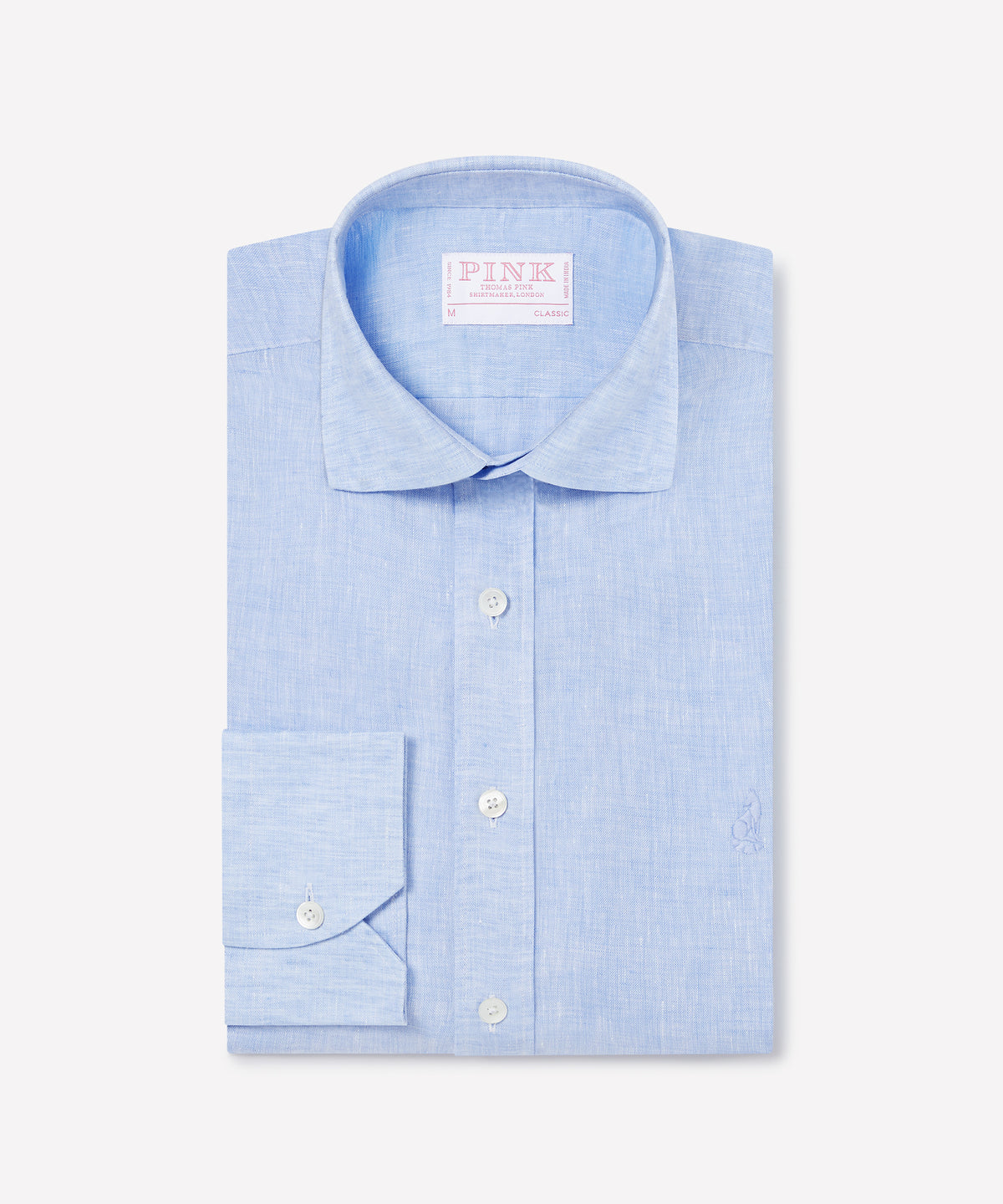 Pale Blue Classic Fit Essential Linen Business Casual Shirt