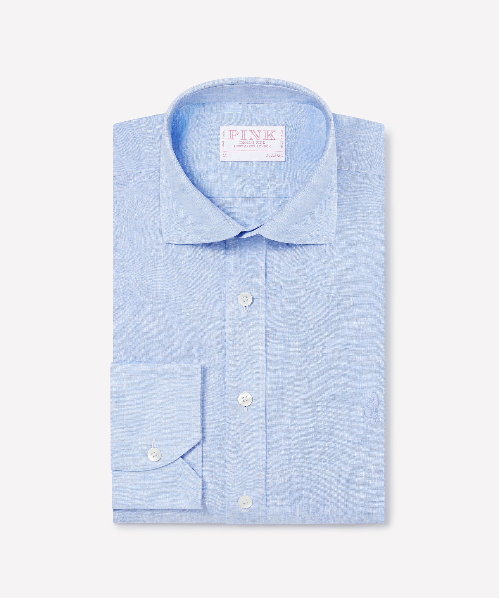 Pale Blue Classic Fit Essential Linen Business Casual Shirt