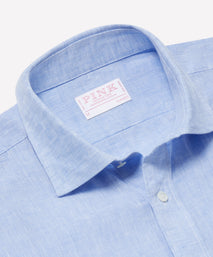 Pale Blue Classic Fit Essential Linen Business Casual Shirt