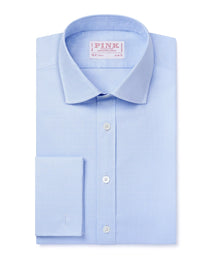 Pale Blue & White Slim Fit French Cuff Prince of Wales Check Dress Shirt