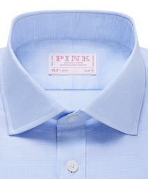 Pale Blue & White Slim Fit French Cuff Prince of Wales Check Dress Shirt