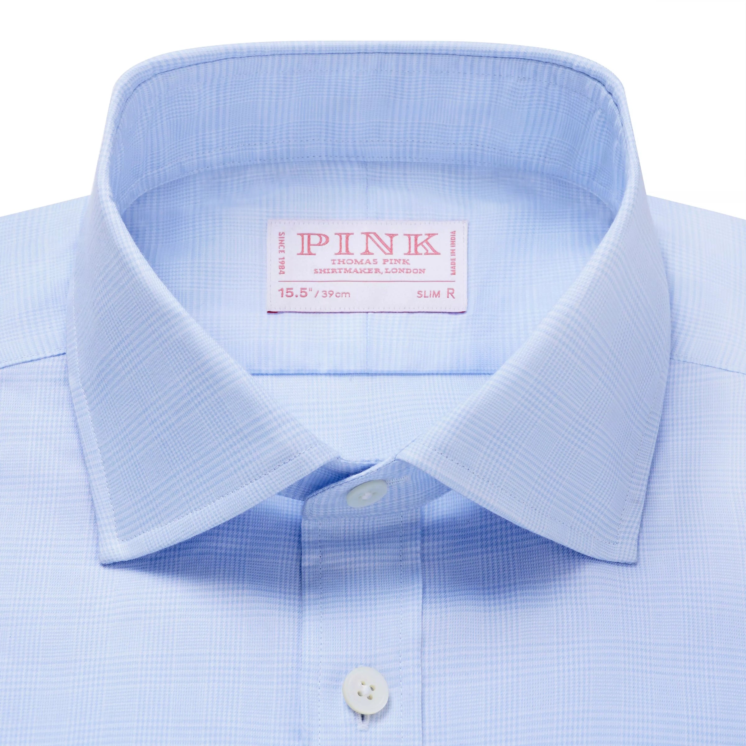 Pale Blue & White Slim Fit French Cuff Prince of Wales Check Dress Shirt