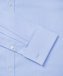 Pale Blue & White Slim Fit French Cuff Prince of Wales Check Dress Shirt