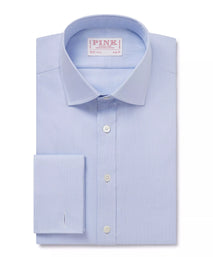 Pale Blue & White Slim Fit French Cuff Puppytooth Dress Shirt