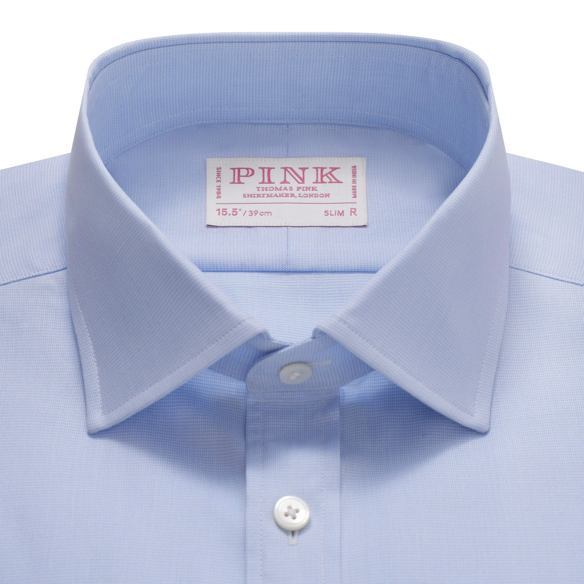 Pale Blue & White Slim Fit French Cuff Puppytooth Dress Shirt