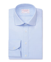 Pale Blue & White Slim Fit Prince of Wales Check Dress Shirt