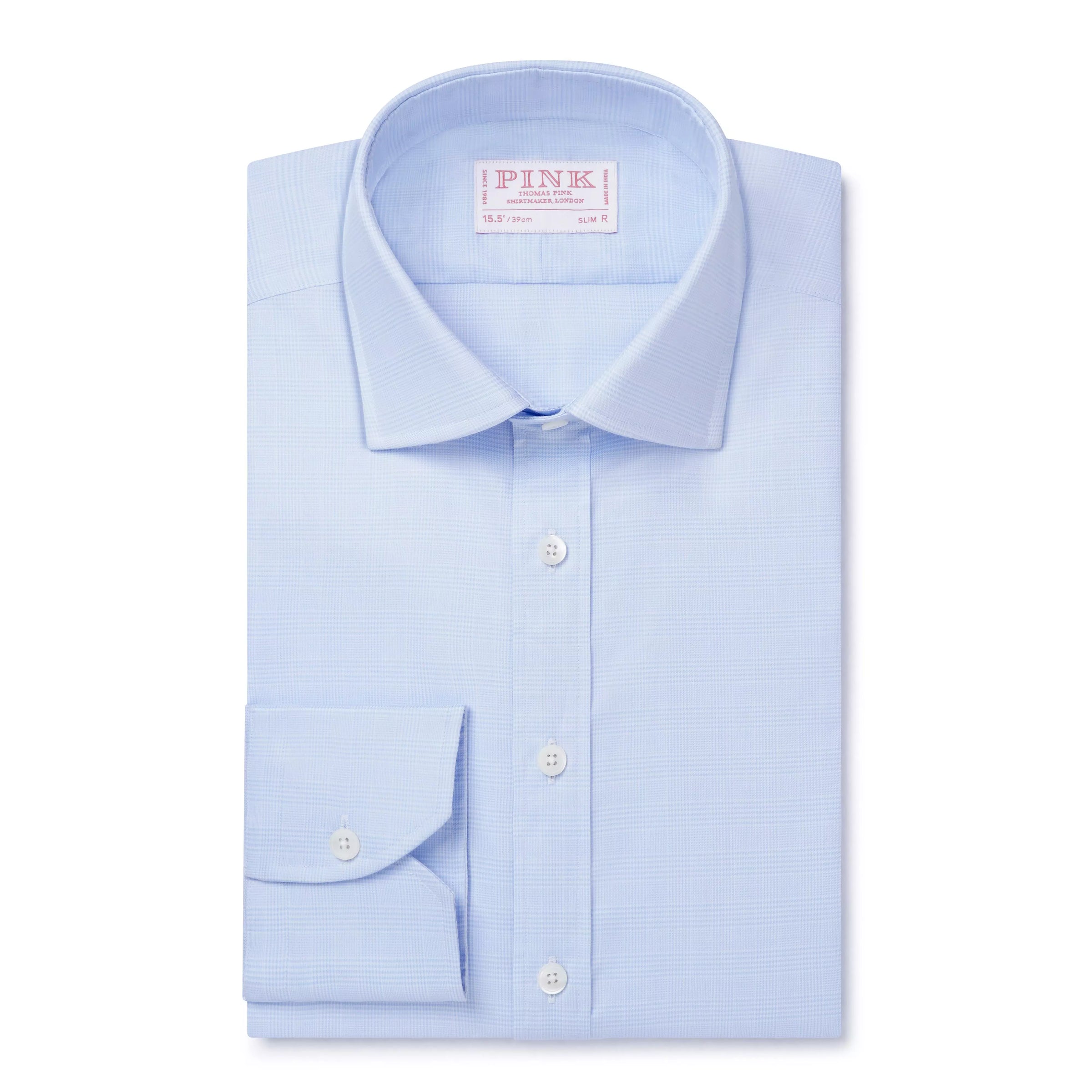 Pale Blue & White Slim Fit Prince of Wales Check Dress Shirt