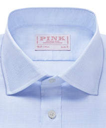 Pale Blue & White Slim Fit Prince of Wales Check Dress Shirt