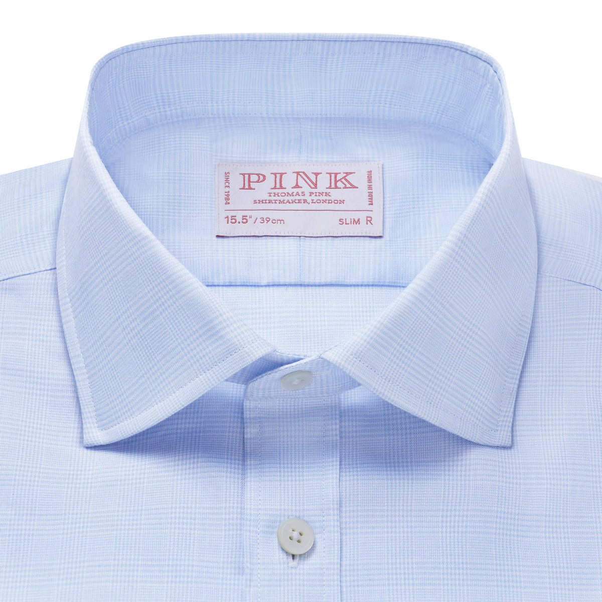 Pale Blue & White Slim Fit Prince of Wales Check Dress Shirt