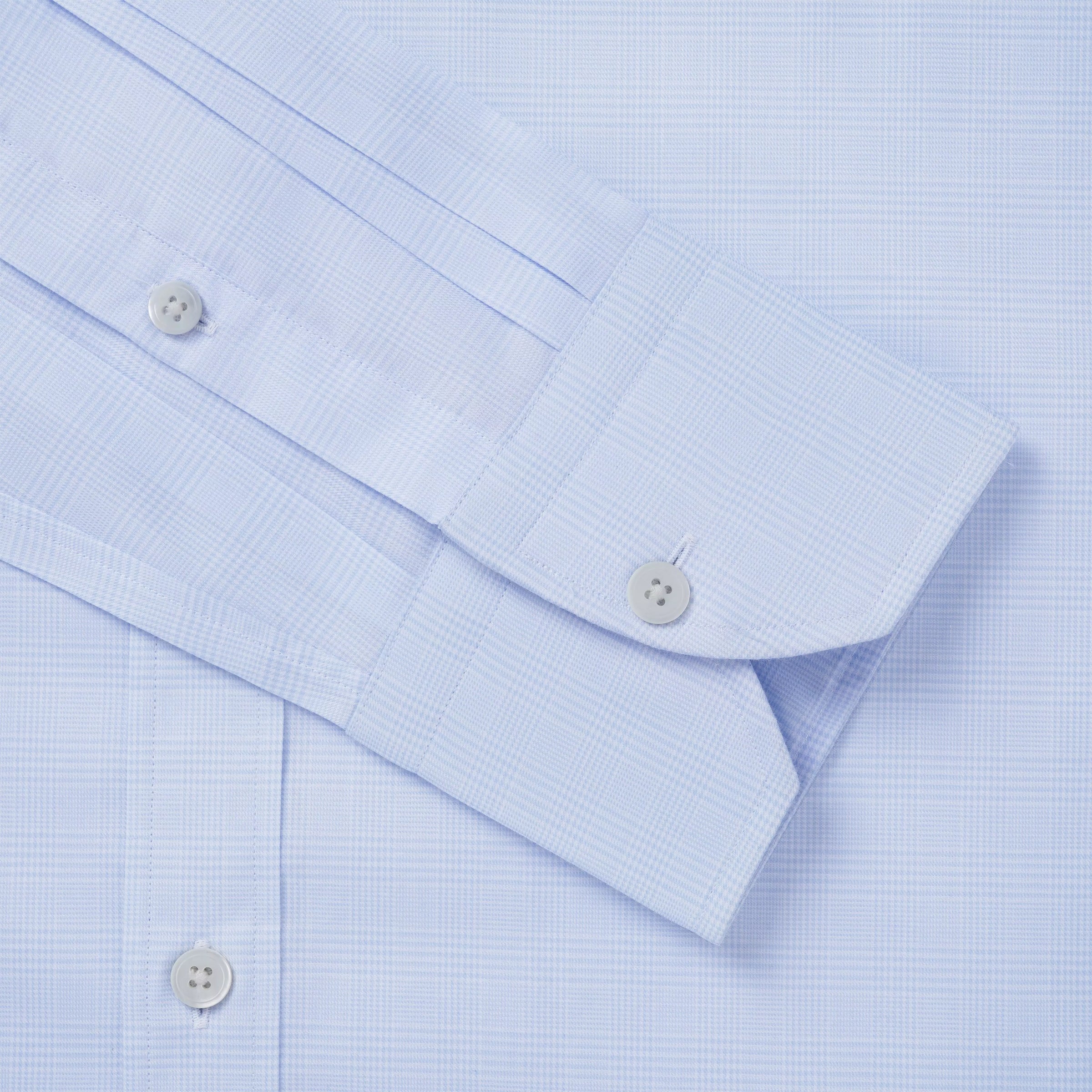 Pale Blue & White Slim Fit Prince of Wales Check Dress Shirt