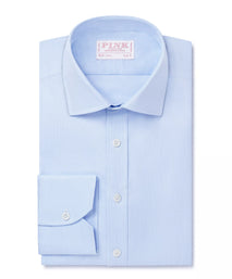 Pale Blue & White Slim Fit Puppytooth Dress Shirt