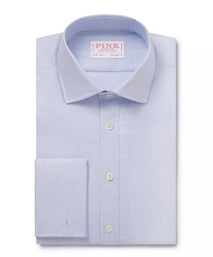 Pale Blue & White Tailored Fit French Cuff Prince of Wales Check Dress Shirt