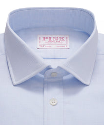 Pale Blue & White Tailored Fit French Cuff Prince of Wales Check Dress Shirt