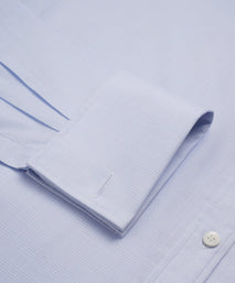 Pale Blue & White Tailored Fit French Cuff Prince of Wales Check Dress Shirt