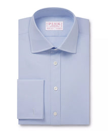 Pale Blue & White Tailored Fit French Cuff Puppytooth Dress Shirt