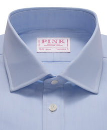 Pale Blue & White Tailored Fit French Cuff Puppytooth Dress Shirt