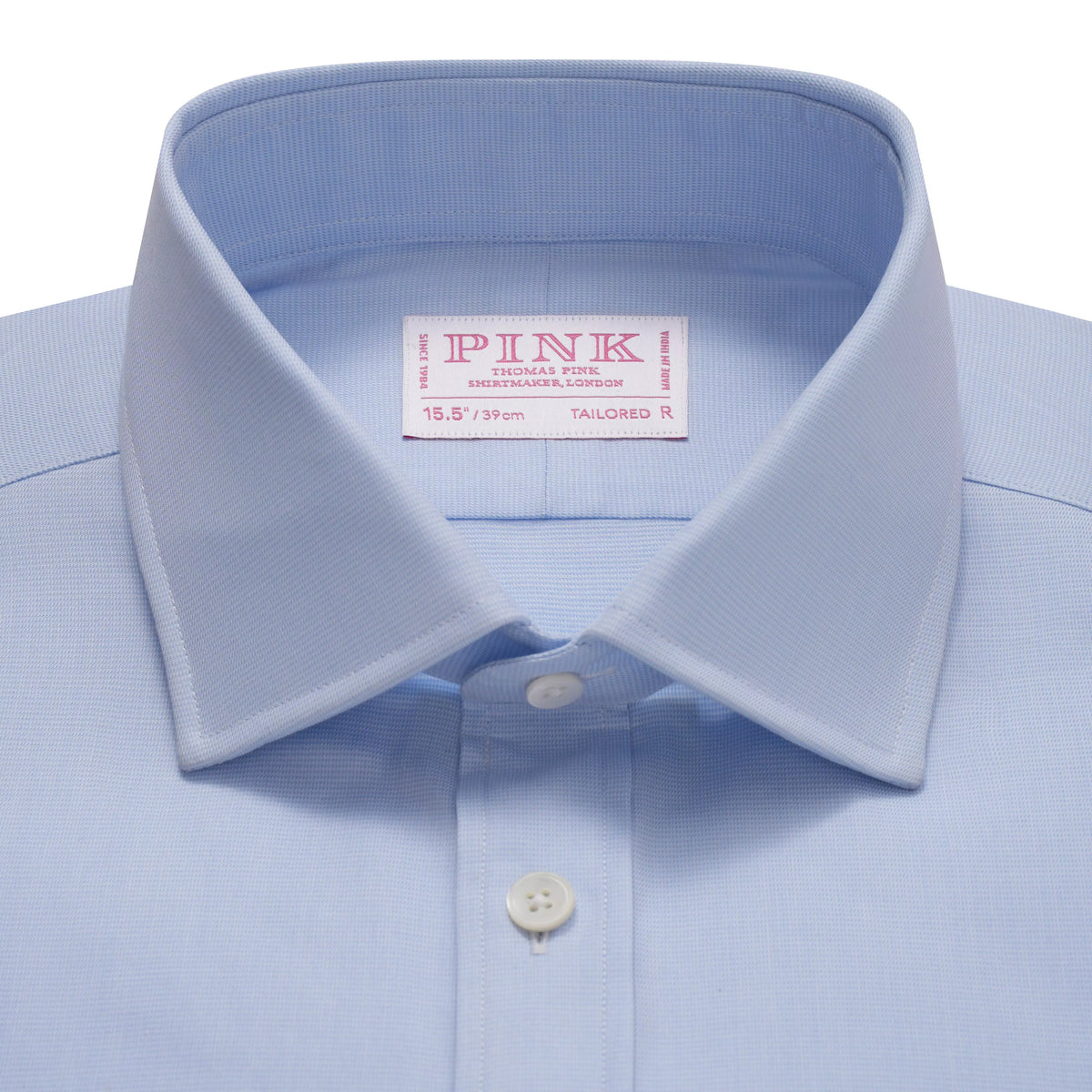 Pale Blue & White Tailored Fit French Cuff Puppytooth Dress Shirt