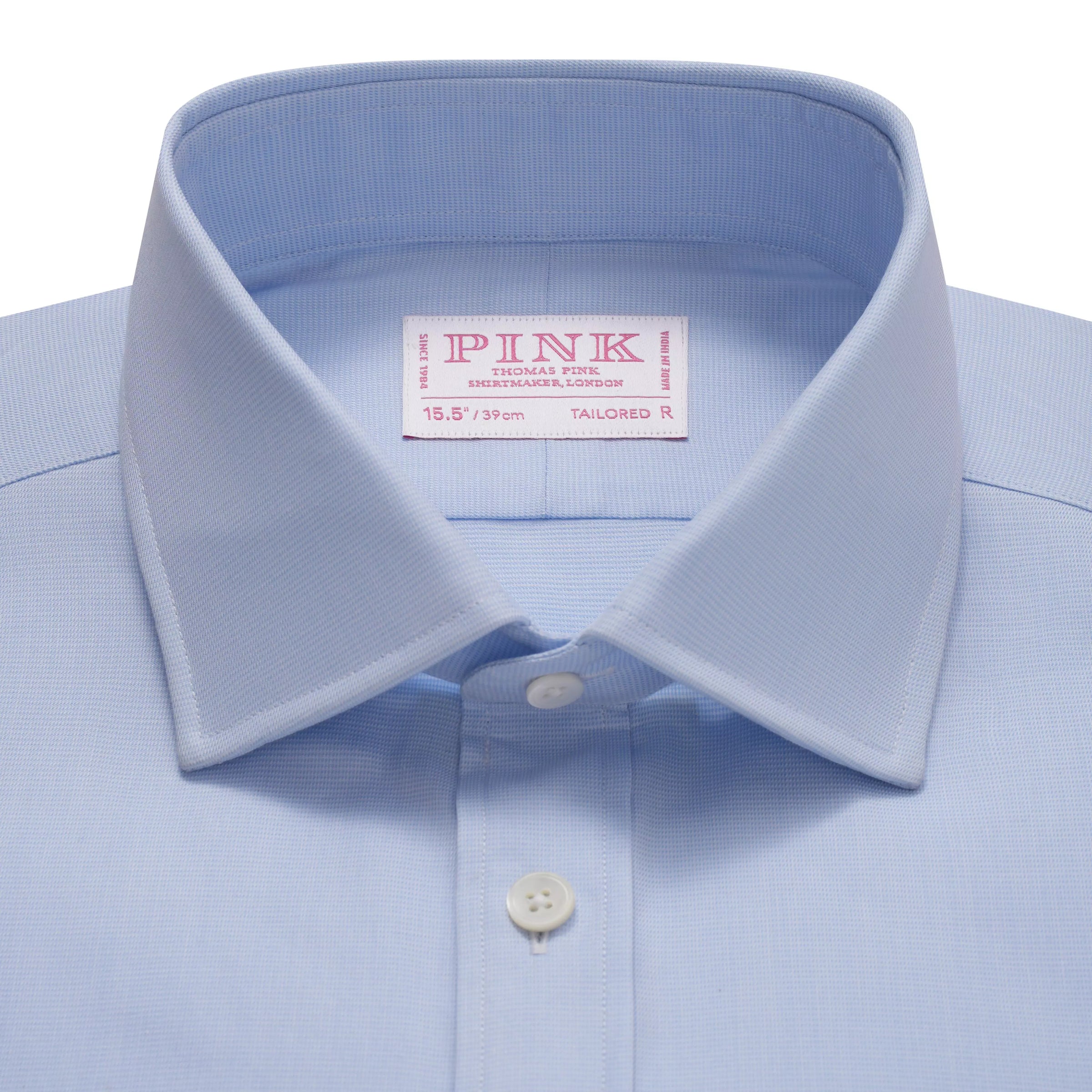 Pale Blue & White Tailored Fit French Cuff Puppytooth Dress Shirt