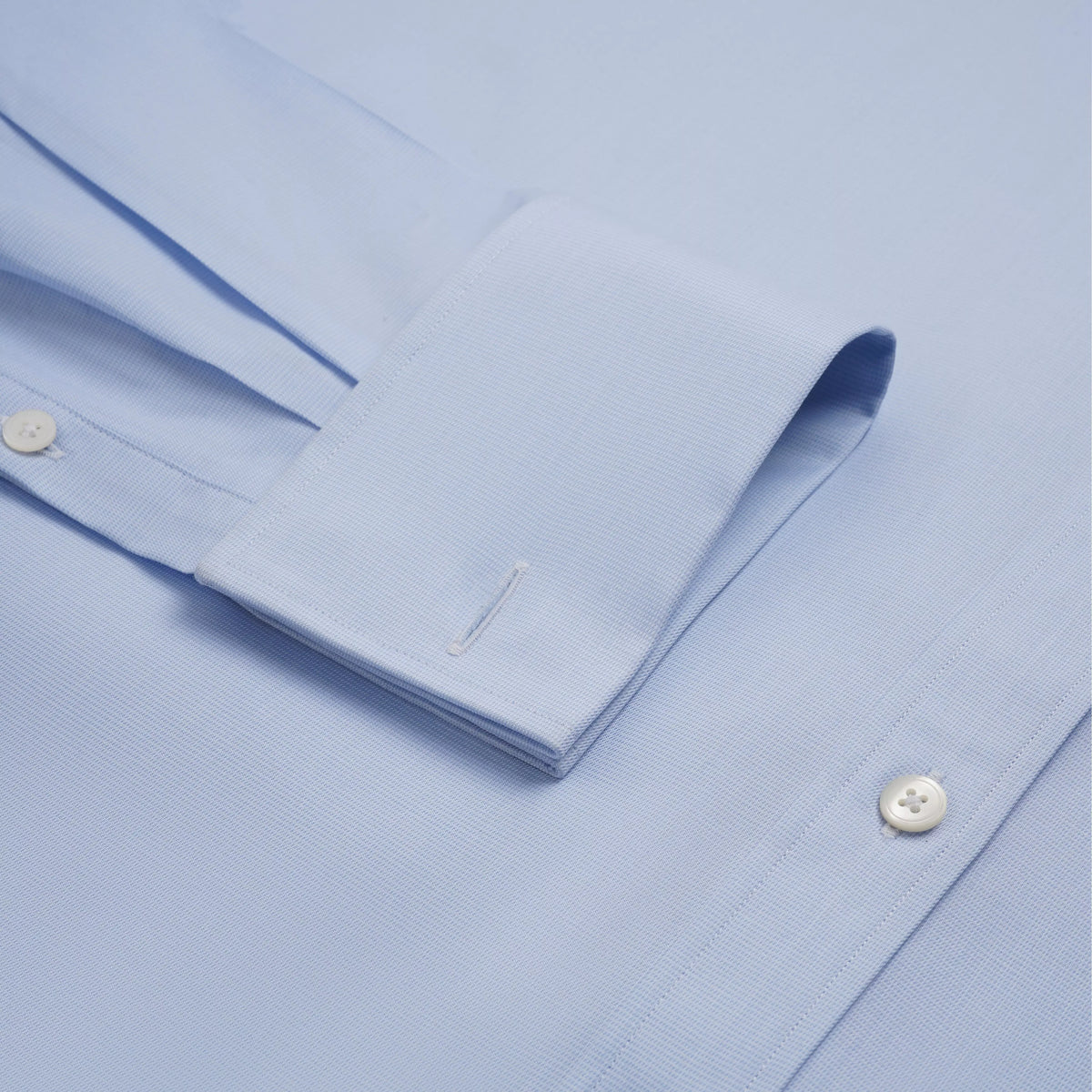 Pale Blue & White Tailored Fit French Cuff Puppytooth Dress Shirt