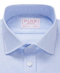 Pale Blue & White Tailored Fit Prince of Wales Check Dress Shirt