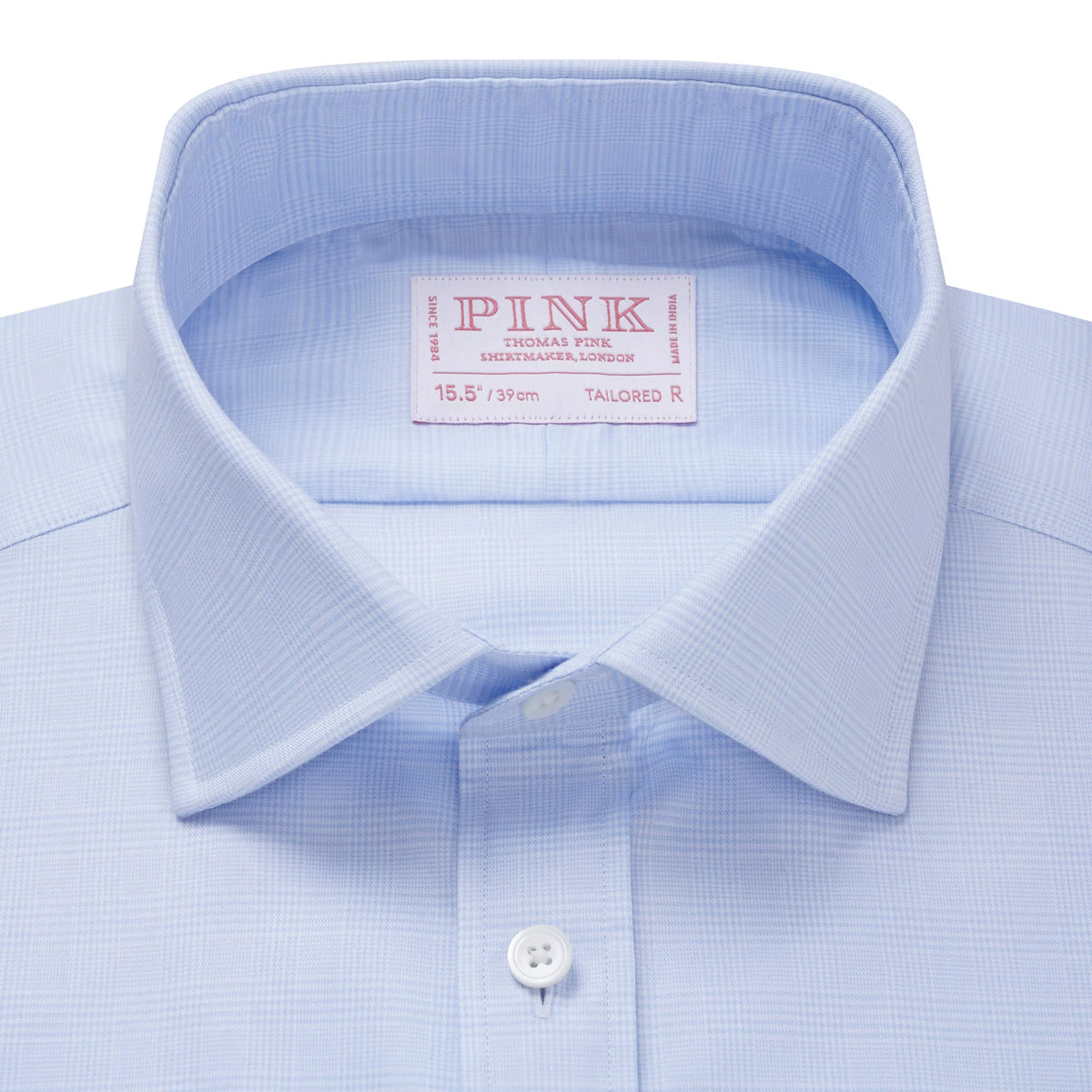 Pale Blue & White Tailored Fit Prince of Wales Check Dress Shirt