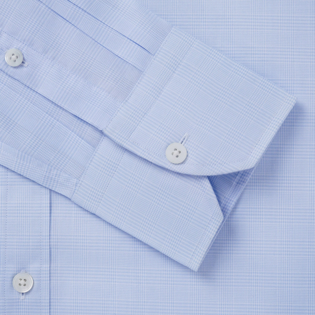 Pale Blue & White Tailored Fit Prince of Wales Check Dress Shirt