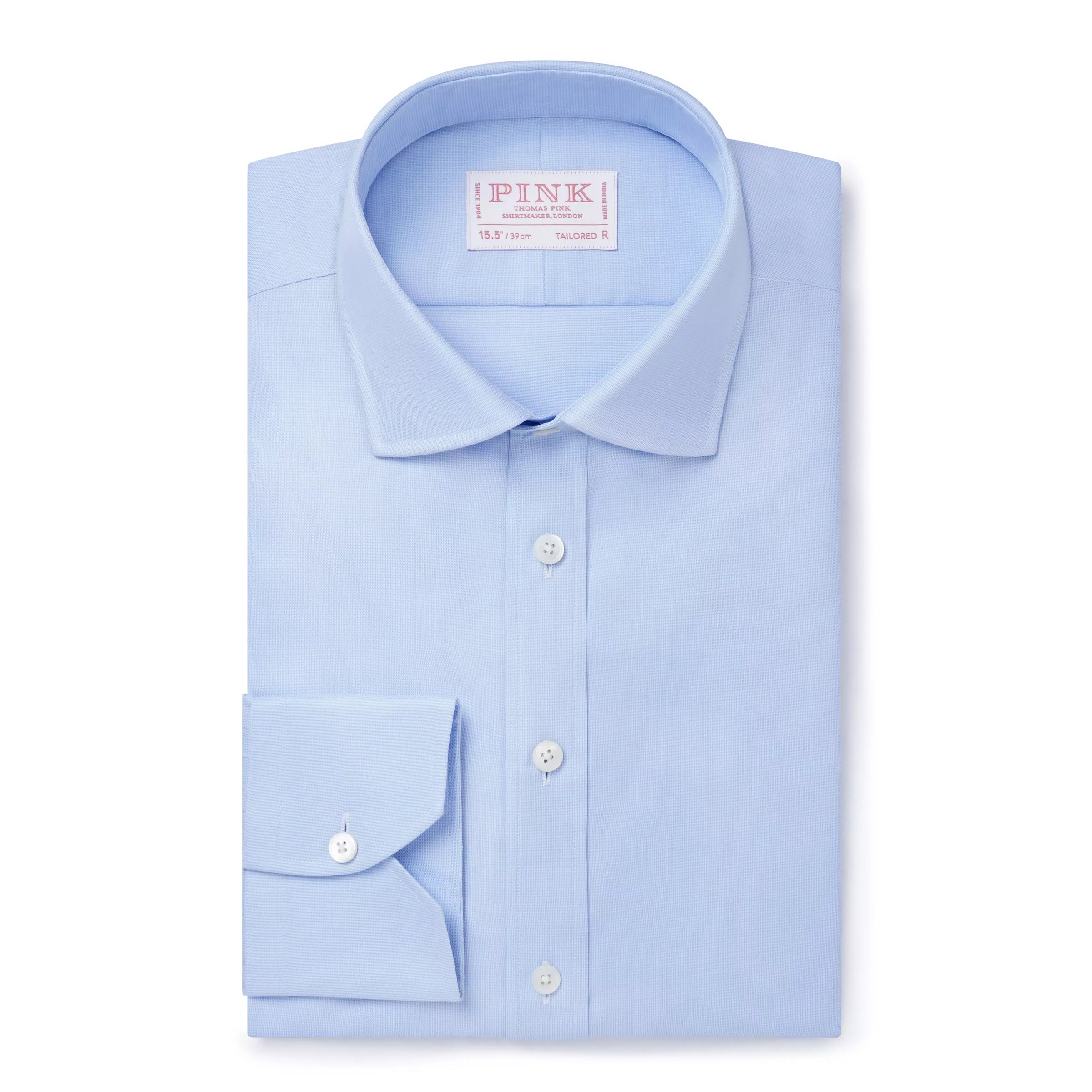 Pale Blue & White Tailored Fit Puppytooth Dress Shirt