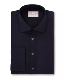 Navy Blue Tailored Fit French Cuff Ramses Cotton Poplin Formal Shirt