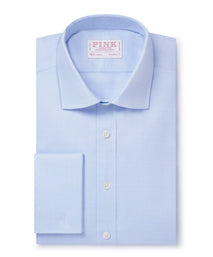 Pale Blue & White Classic Fit French Cuff Prince of Wales Check Dress Shirt