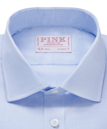 Pale Blue & White Classic Fit French Cuff Prince of Wales Check Dress Shirt