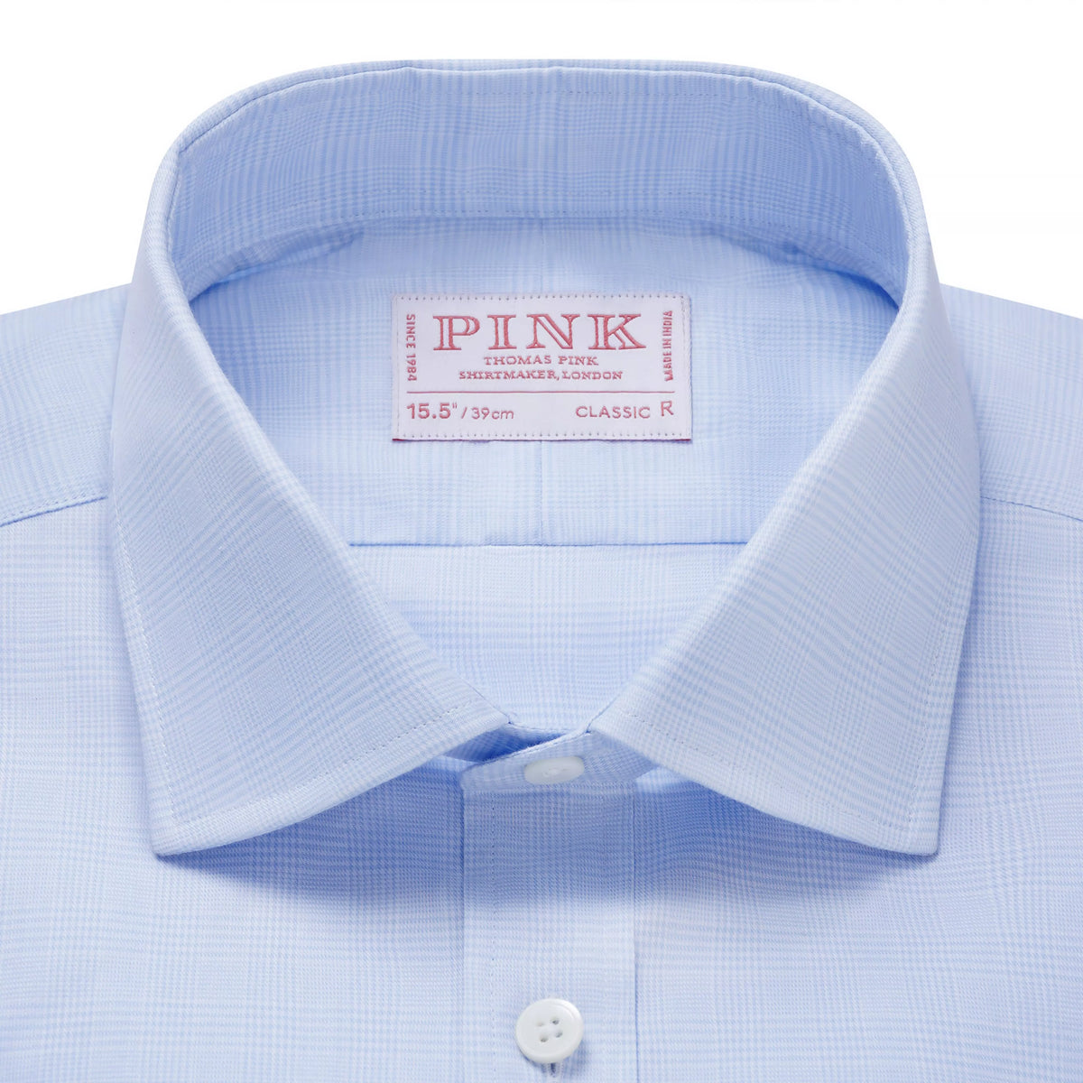 Pale Blue & White Classic Fit French Cuff Prince of Wales Check Dress Shirt